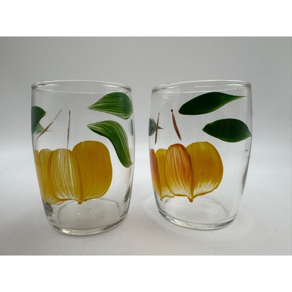 2 Bartlett Collins Gay Fad Handpainted juice glasses Peaches  3.25" - Picture 5 of 6